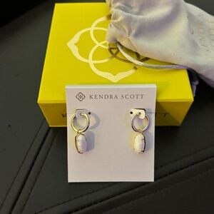Kendra Scott Gold Huggie Earrings with Kyocera Opal Drop